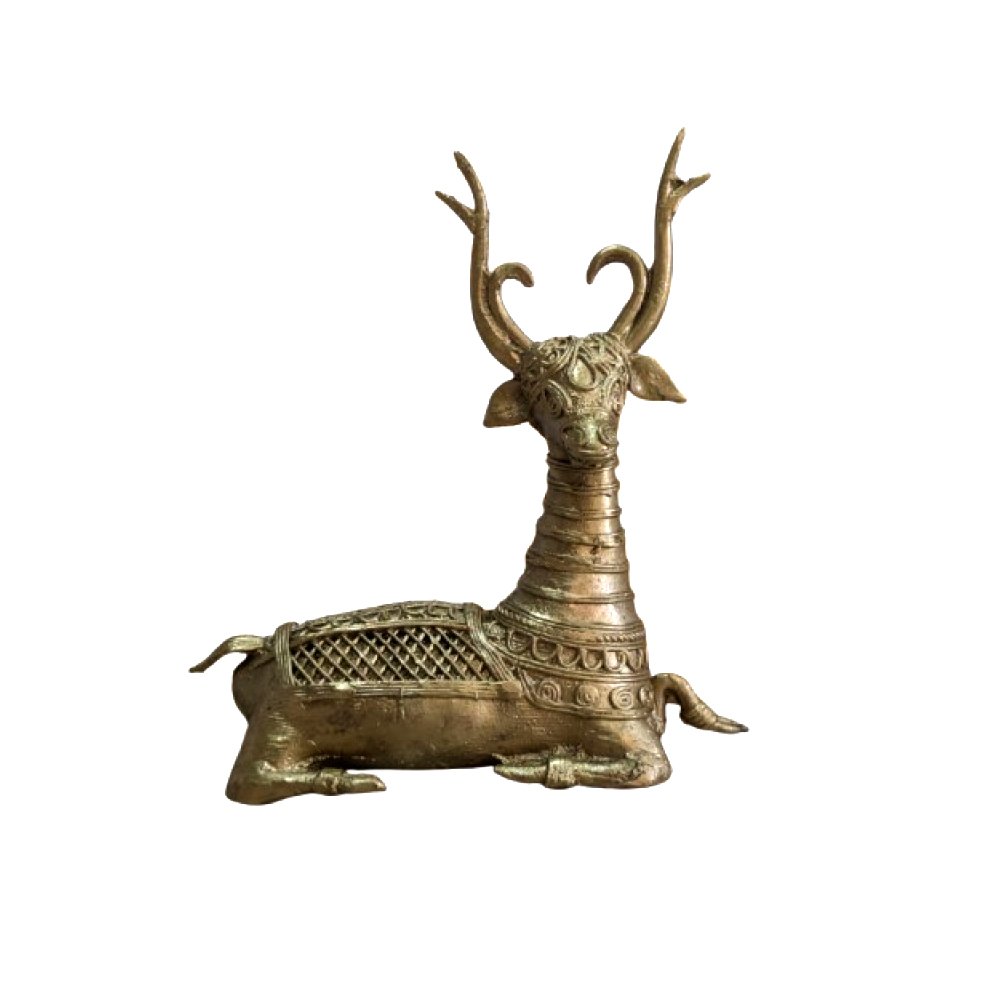 Dhokra Gold Colur Metal Art Deer Showpiece for Decor & Gifting thumbnail 1