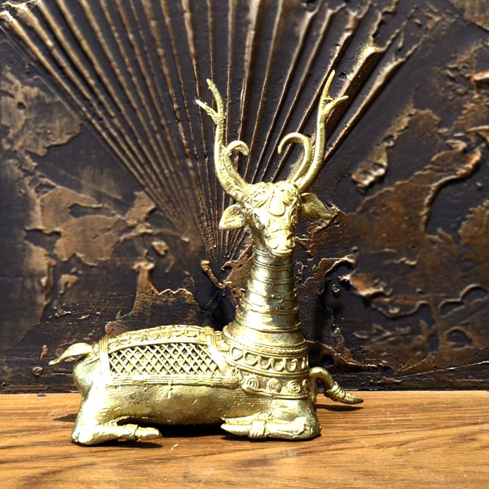 Dhokra Gold Colur Metal Art Deer Showpiece for Decor & Gifting