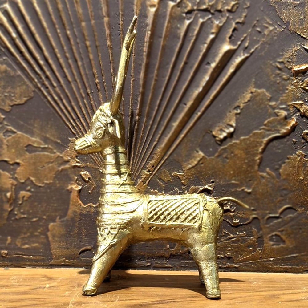 Dhokra Metal Art Deer Standing Showpiece for Decor & Gifting – Brass Tribal Figurine thumbnail 4