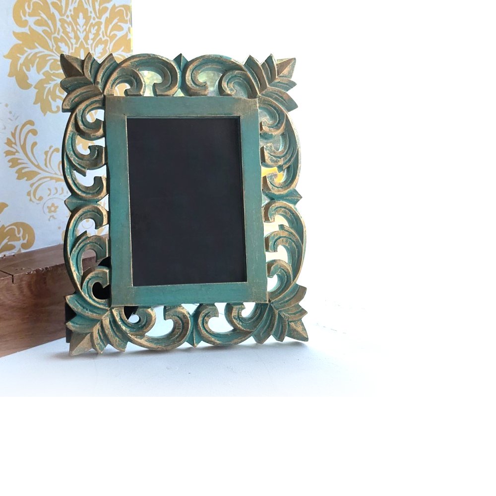 Floral design Wooden Carved Table Photo Frames "Green" for table and pedestal decor thumbnail 3