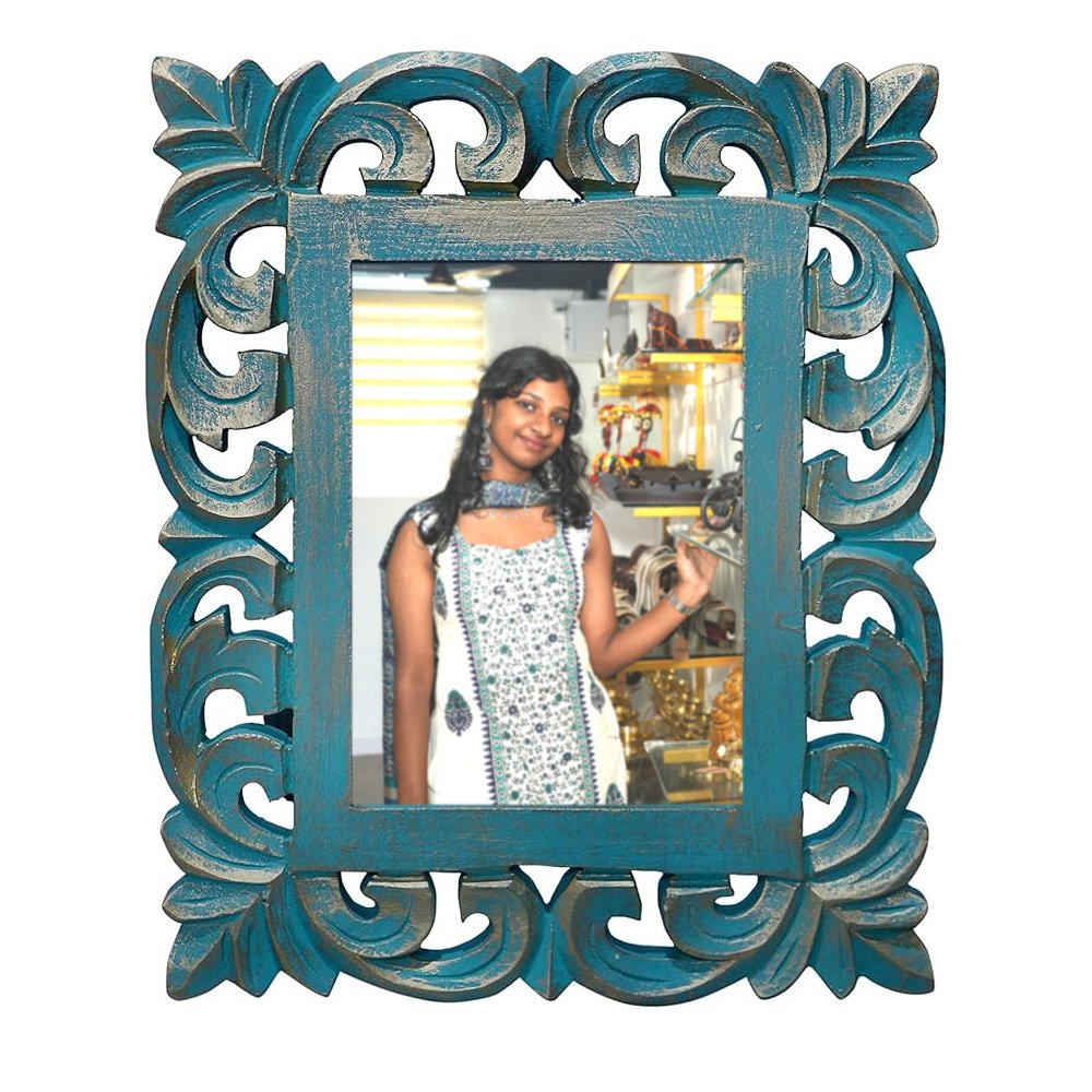 Floral design Wooden Carved Table Photo Frames "Green" for table and pedestal decor thumbnail 1