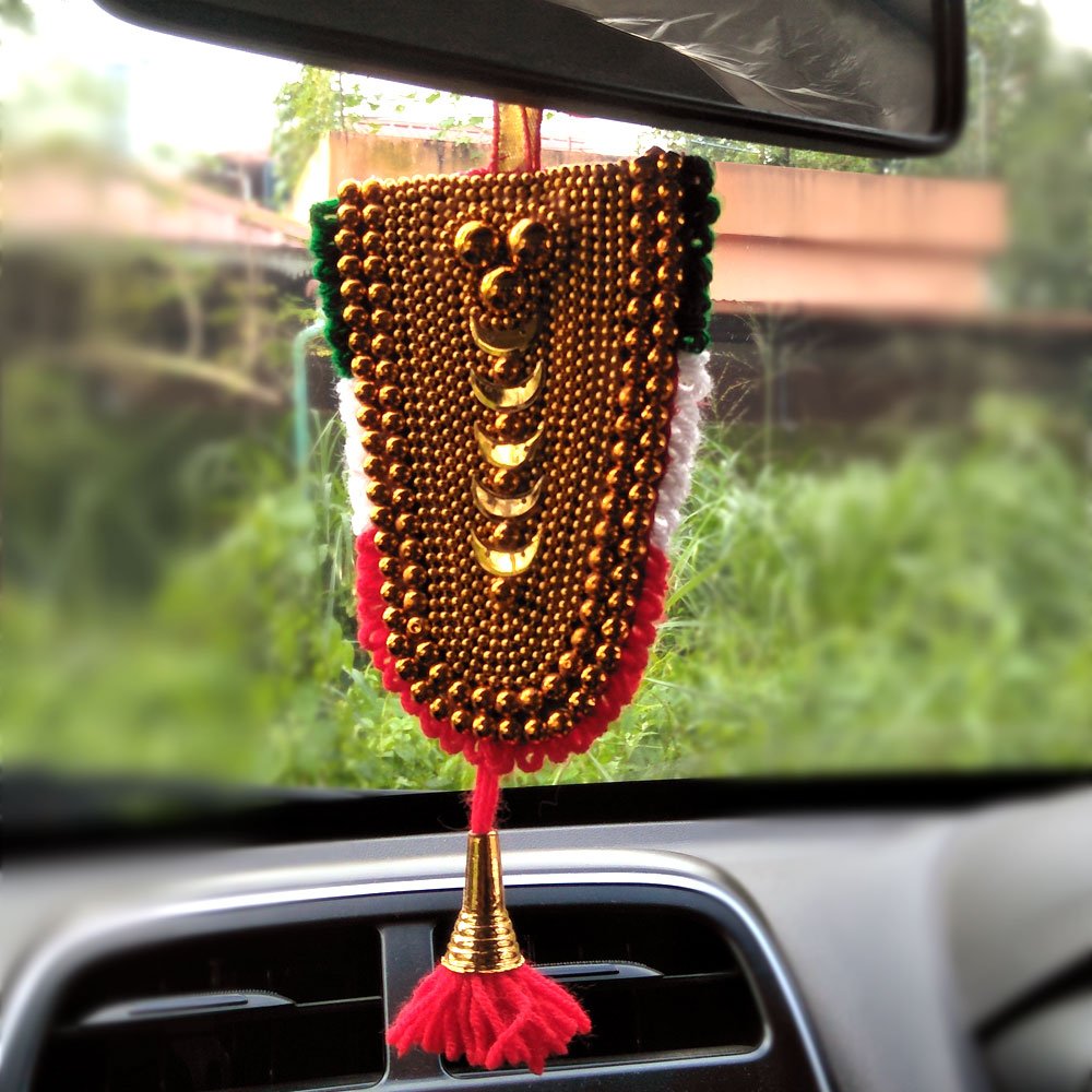 Handcrafted Car Hanging Pooram Festival Elephant Caparison Nettipattom with Fabric & Decorative Beadings for Car Decoration thumbnail 1