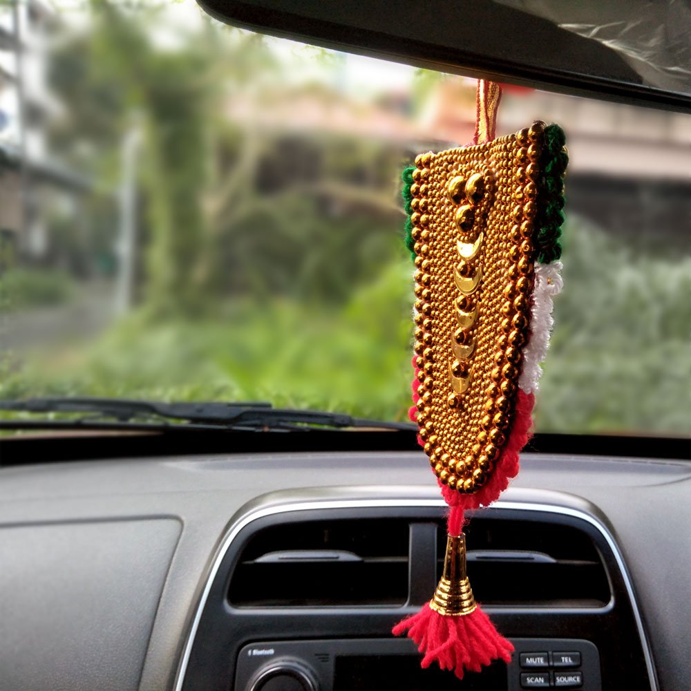 Handcrafted Car Hanging Pooram Festival Elephant Caparison Nettipattom with Fabric & Decorative Beadings for Car Decoration