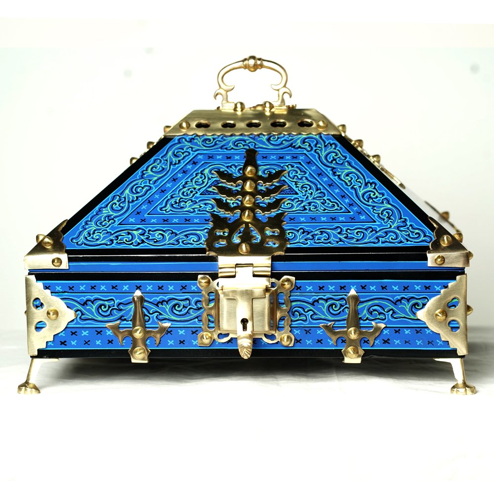 Kauthuk Mahagony Wood Crafted Mural Painted Nettur Petti Traditional Jewellery Box (Blue, 13 x 9 Inches) thumbnail 1