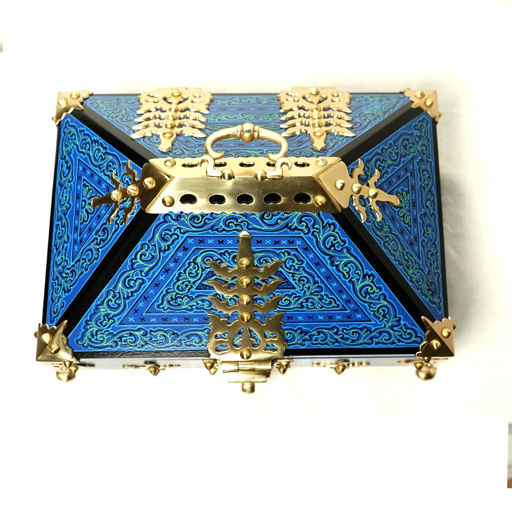 Kauthuk Mahagony Wood Crafted Mural Painted Nettur Petti Traditional Jewellery Box (Blue, 13 x 9 Inches)