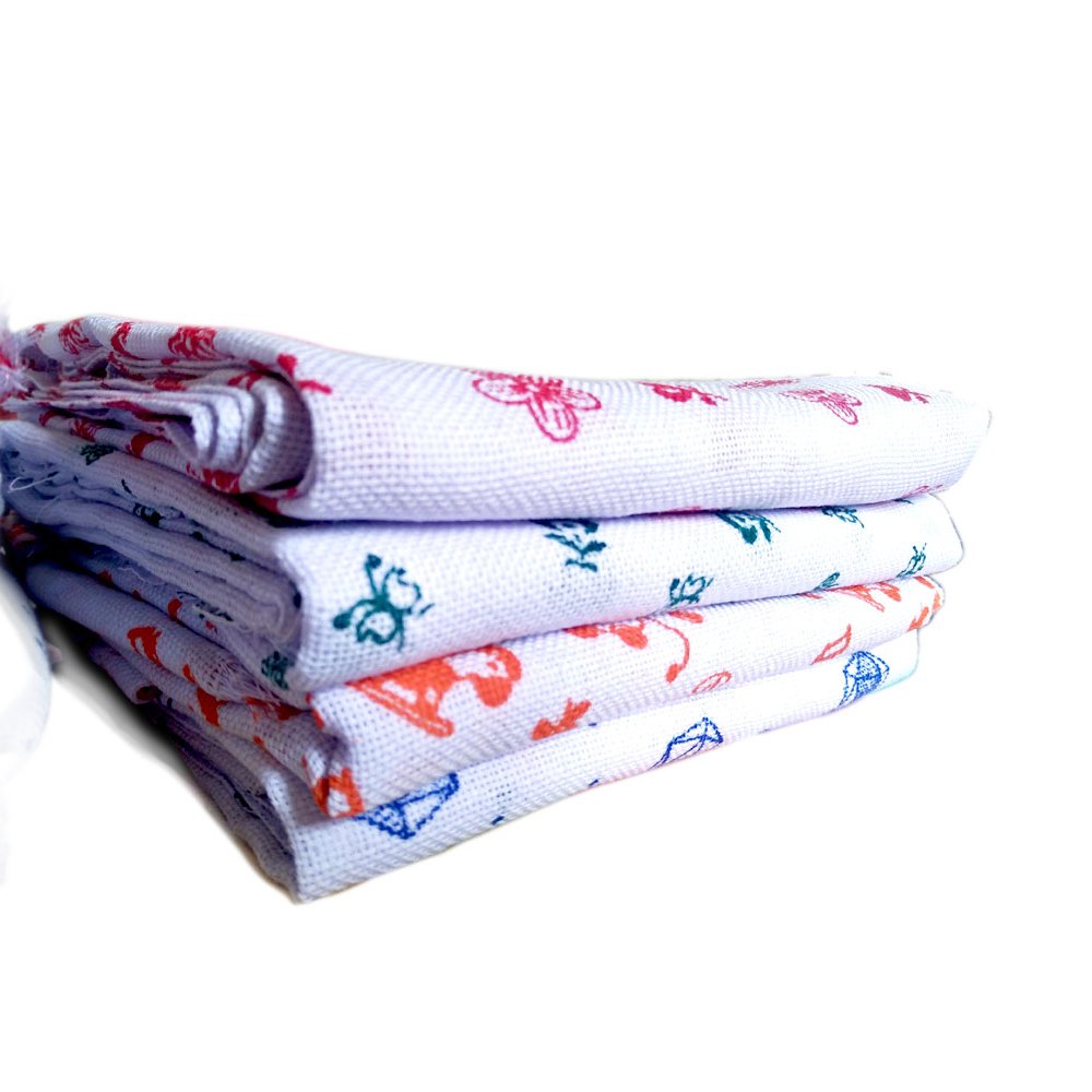 Printed Light Cotton Bath Towel Thorthu For Bathroom & Multipurpose Use (White with Print, Set of 4) thumbnail 3