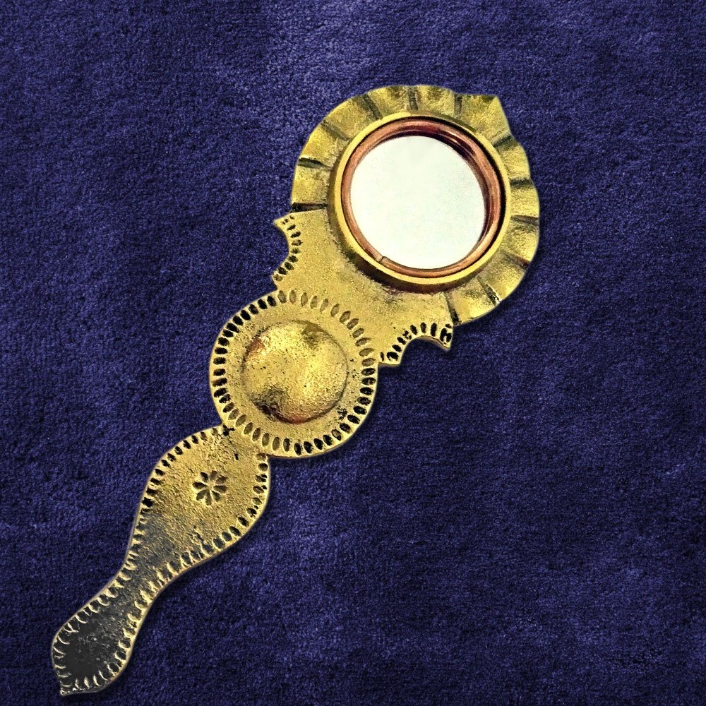 Aranmula Kannadi 1 Inch Metal Mirror with Handle for Souvenir Gifting and Home Decor