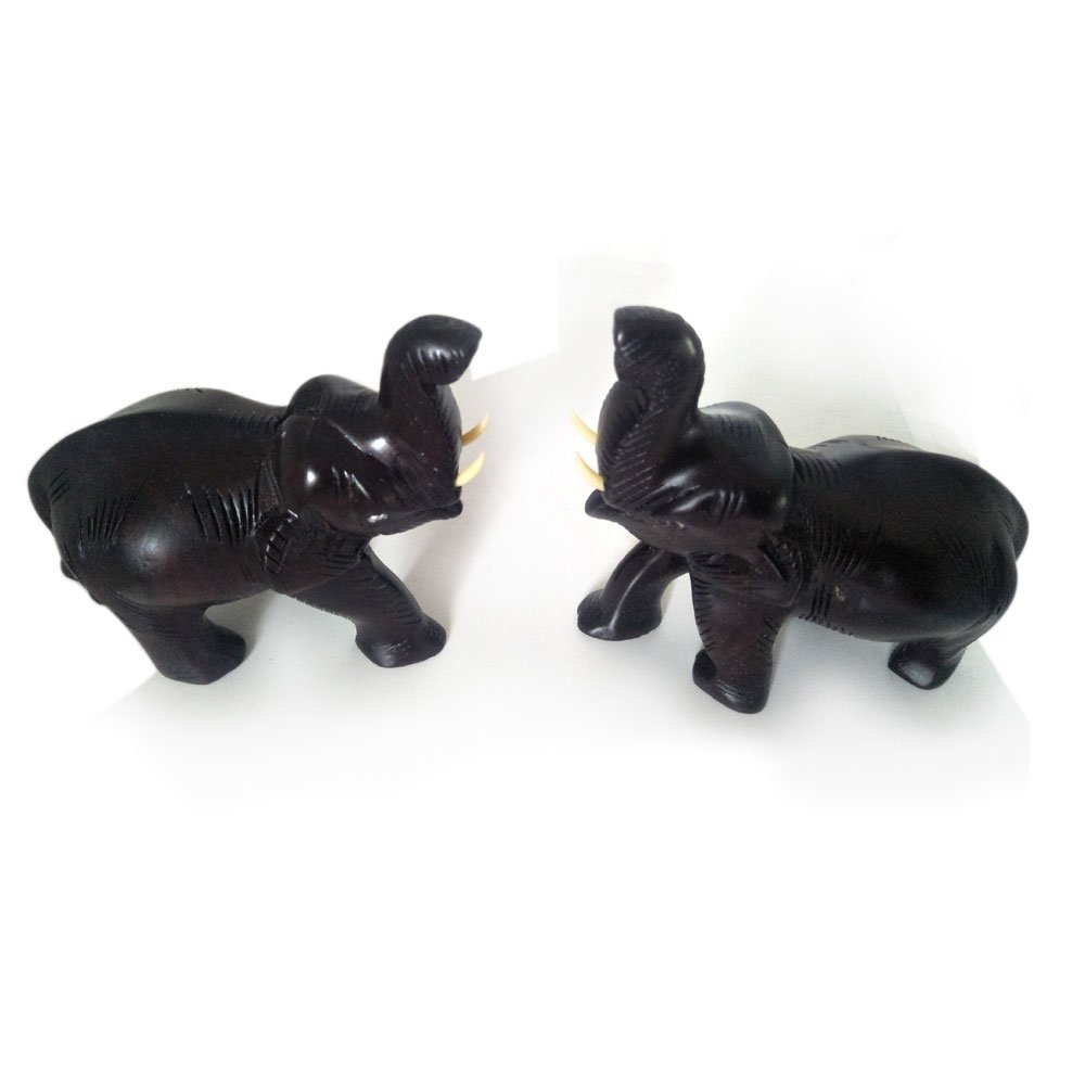 Rosewood crafted figurine of Elephant with trunk up salute posture (Set of 2) thumbnail 3