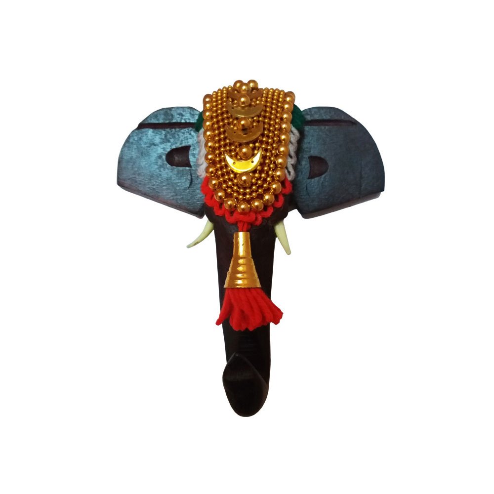 Traditional Wood Made Rosewood Finish Pooram Festival Caparisoned Elephant Head for Home Decor & Gifting