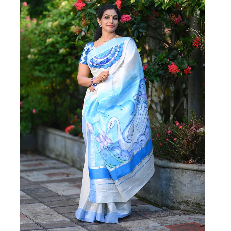 Handpainted Designer Tissue Weave Saree Occasional Wear thumbnail 1