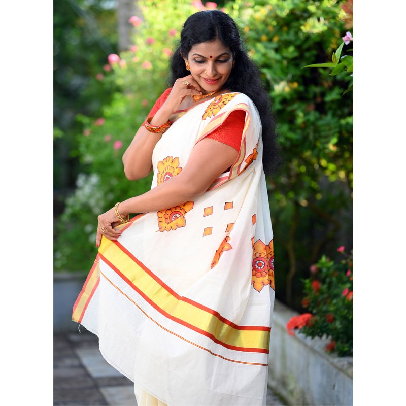Handpainted Hand loom Designer Saree Occasional Wear thumbnail 1