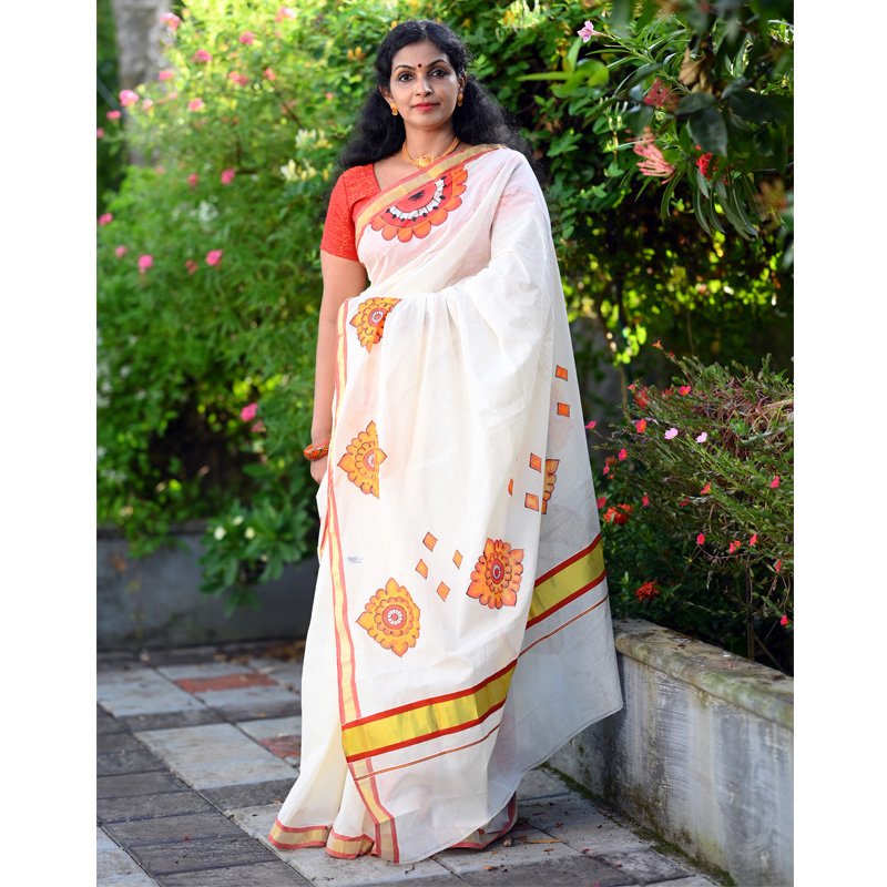 Handpainted Hand loom Designer Saree Occasional Wear