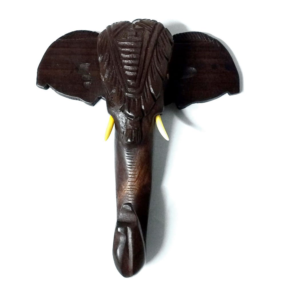 Carved Wooden Pooram Elephant Head Wall Hang for Home Decor