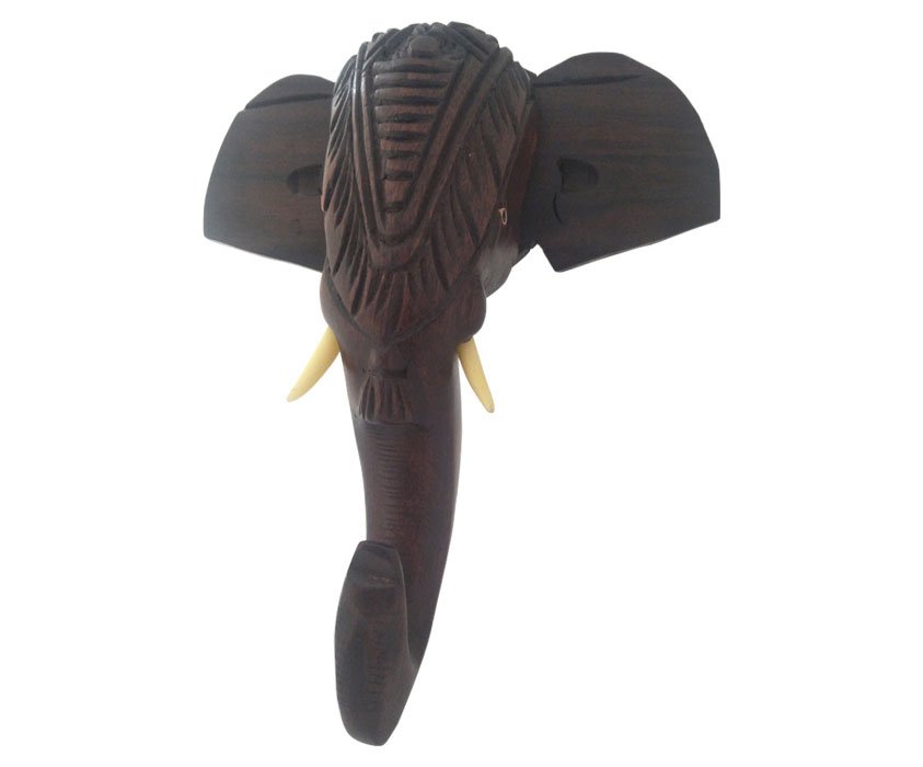 Carved Wooden Pooram Elephant Head Wall Hang for Home Decor thumbnail 3