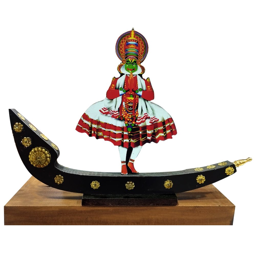 Handcrafted Wooden Dancing Kathakali Snake Boat – Unique Kerala Souvenir thumbnail 1