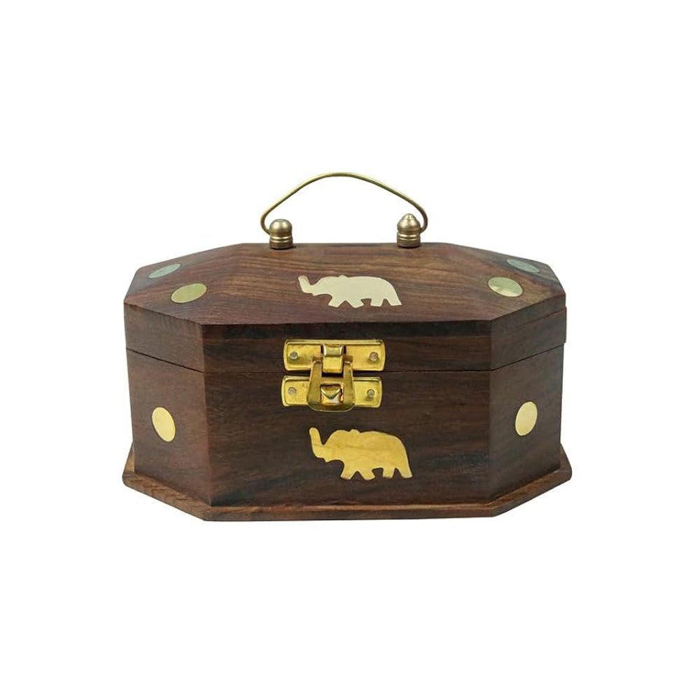 Wooden Mini Jewellery Box with Elephant Brass Inlay thumbnail 1