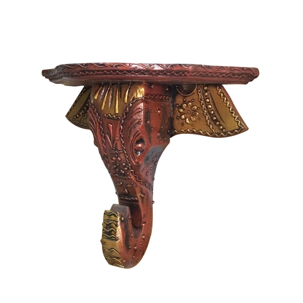 Handcrafted Wooden Wall Stand in Elephant Head Design with Decorative Painting thumbnail 1