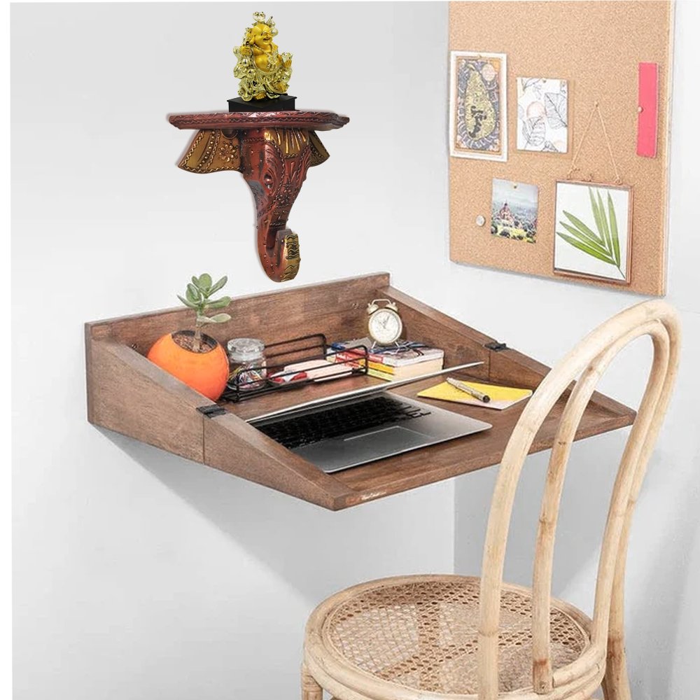 Handcrafted Wooden Wall Stand in Elephant Head Design with Decorative Painting thumbnail 3