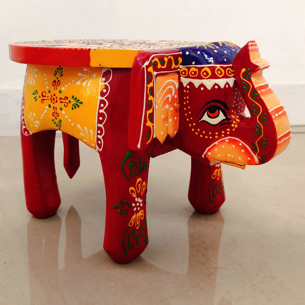 Hand-Painted Wooden Elephant Stool – A Touch of India’s Heritage thumbnail 1