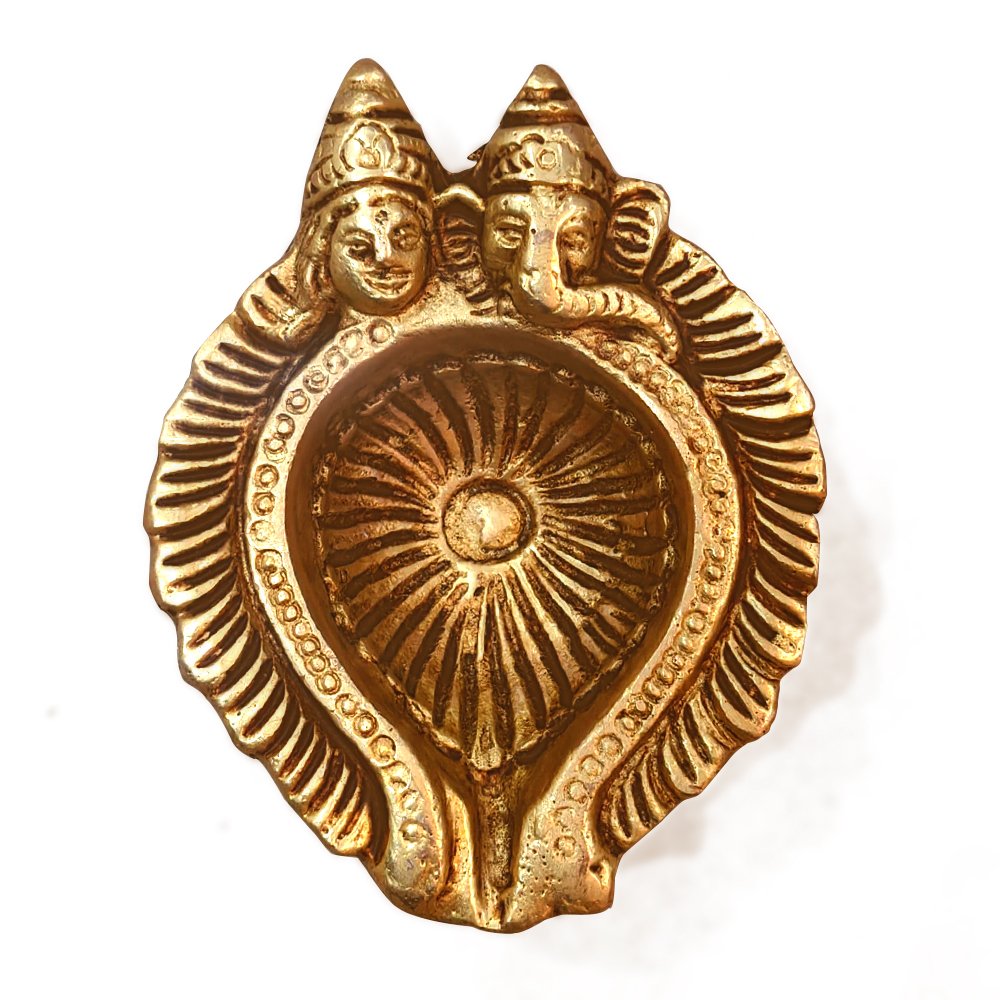 Brass Crafted Laxmi Ganesha Design Decorative Oil Lamp for Festival, Pooja Room Decor and Gifting thumbnail 1