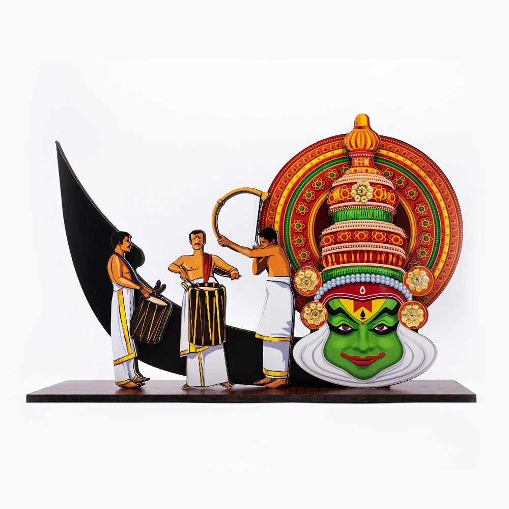 Kerala Souvenir Plaque Memento with Kathakali & Chenda Melam Traditional Temple musical with Chundan Vallam or the Race Boat for Gifting thumbnail 1