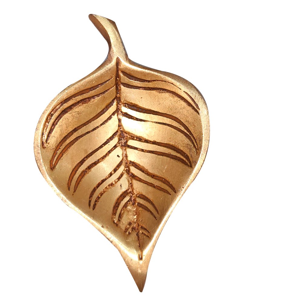 Leaf shaped Diya crafted in Brass in ethnic design for Home Decor and Pooja