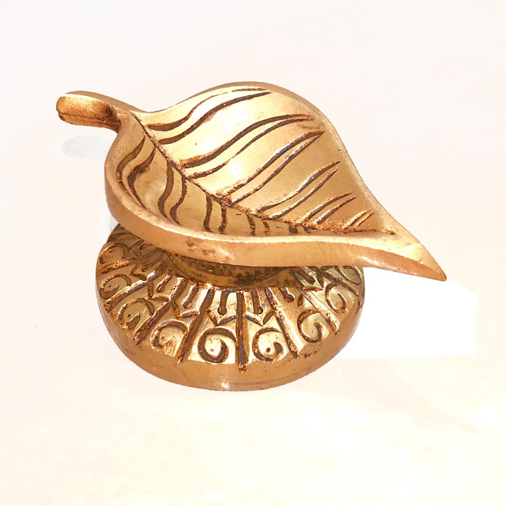 Leaf shaped Diya crafted in Brass in ethnic design for Home Decor and Pooja thumbnail 1