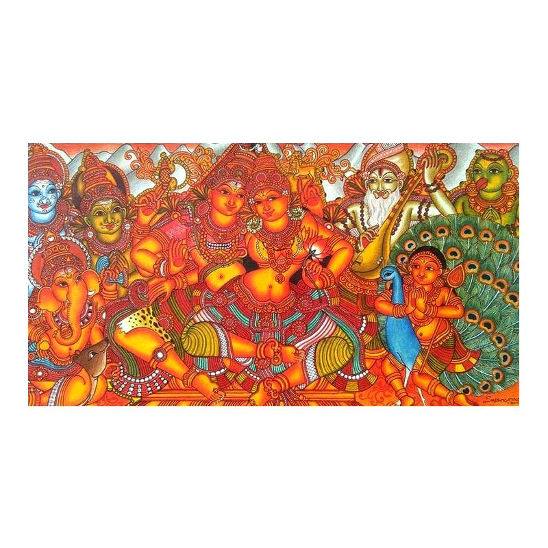 Shakthi Panchakshari Shiva Kudumba Kerala Mural Painting for Auspiciousness of Family Bonding