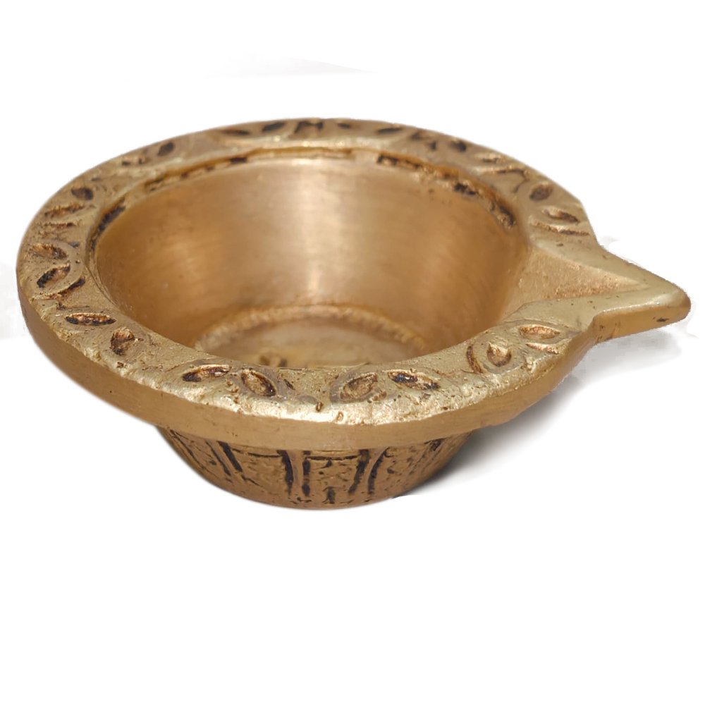 Brass Metal Crafted Round Decorative Diya of 3" size for Home Decor and Puja room thumbnail 3