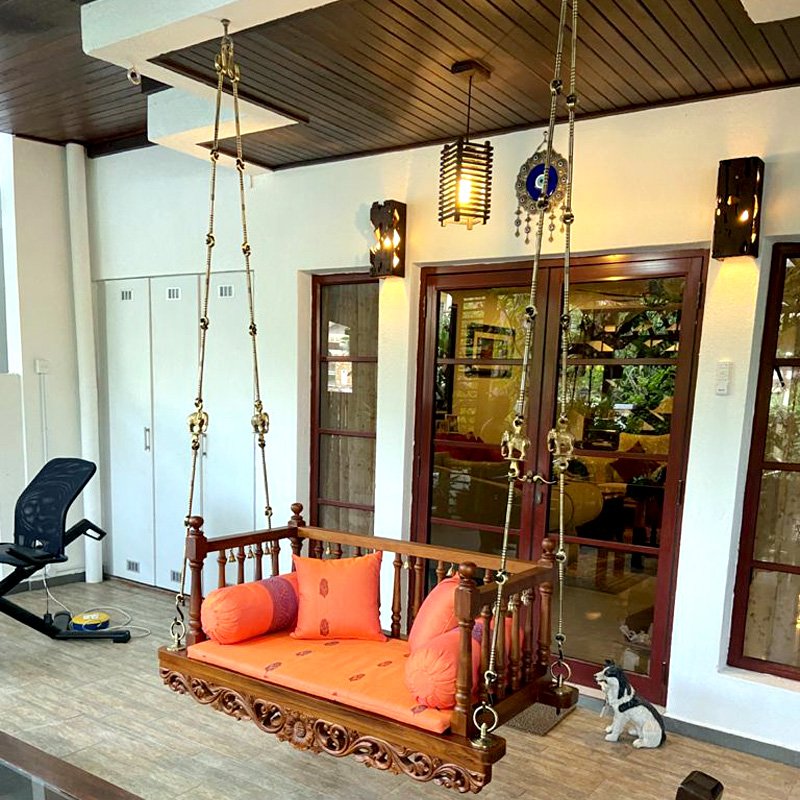 Teak Wood Crafted Swing Seater Traditional Design For Living Area Decor 4feetX2feet