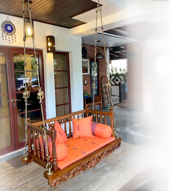 Teak Wood Crafted Swing Seater Traditional Design For Living Area Decor 4feetX2feet thumbnail 3