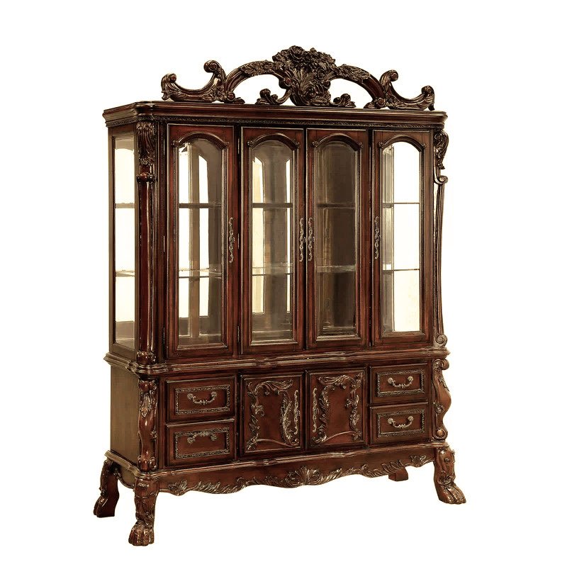 Vintage Style Mahagony Wood Crafted Crockery Cupboard with Intricate Carving Design thumbnail 1