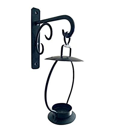 Decorative Wall Mount Lantern Design Wrought Iron Candle Stand with Glass Holder for Home Decor (Black) thumbnail 1
